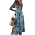 thumbnail image 1 of Summer Dresses for Women Casual V Neck Short Sleeve Boho Floral Printed Beach Wear Daily Party Midi Dress Alsol Lamesa, 1 of 3