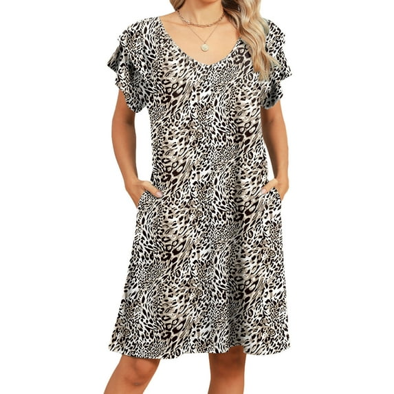 Summer Dresses for Women Casual V Neck Short Sleeve Boho Floral Printed Beach Wear Daily Party Midi Dress Alsol Lamesa