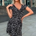 thumbnail image 1 of Summer Dresses for Women Casual V Neck Short Sleeve Loose Flowy Floral Pleated Beach Vacation Mini Dress,Sizes S-3XL, 1 of 6