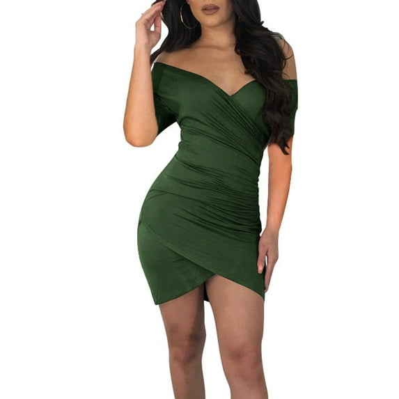 Summer Dresses for Women Under $10 Fashion Casual Color V-Neck Sexy Slim Short Sleeve Dress