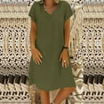 thumbnail image 1 of Summer Dresses for Women Cotton Linen Dress Loose V Neck Solid Short Sleeve Casual Beach Party A Line Sundress, 1 of 5