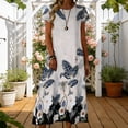 thumbnail image 1 of Summer Dresses for Women Crewneck Short Sleeve Floral Printed Midi T Shirt Dress Casual Beach Holiday Boho Sundress S-2XL, 1 of 7