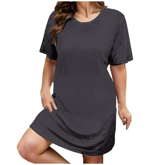 Summer Dresses for Women Crewneck Short Sleeve Flowy Tshirt Dress Casual Loose Shirt Dresses