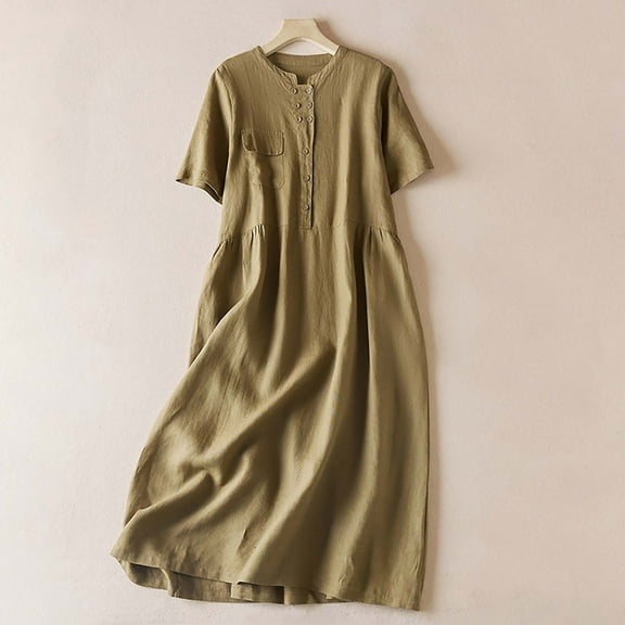 Summer Dresses for Women Fashion Boho Solid Print Crew Neck Long Dress Quick Dry Slim Fit Short Sleeve Ruched Bodycon Sundresses