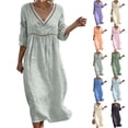 thumbnail image 1 of Summer Dresses for Women Fashion Casual V-Nek 3/4 Sleeve Solid Mid-Calf Dress A-Line Casual Loose T-Shirt Beach Sundress, 1 of 9