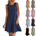 thumbnail image 1 of Summer Dresses for Women Fashion Women Summer Solid Casual Round-Neck Sleeveless Mini Dress Navy XXL, 1 of 9