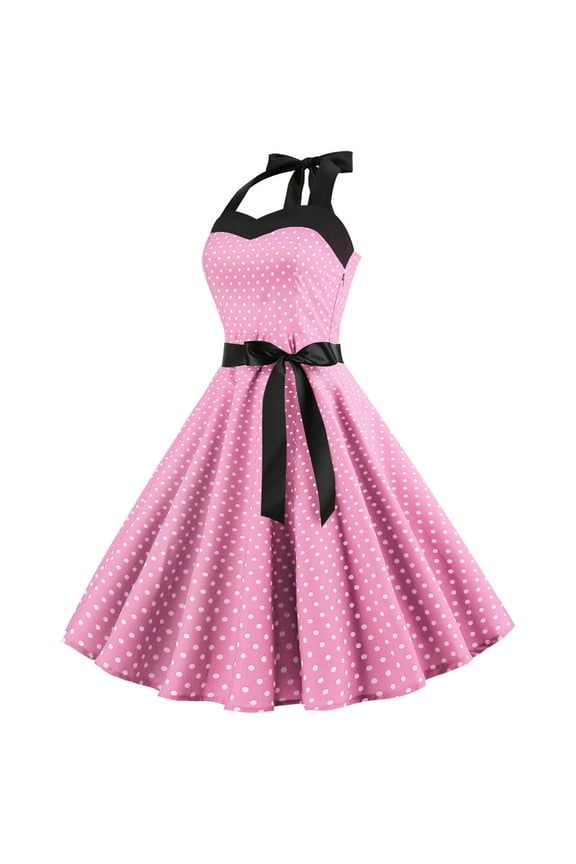 Summer Dresses for Women Flare Vintage BowKnot Prom Swing Short Sleeve Polka Dot Print Party Dress