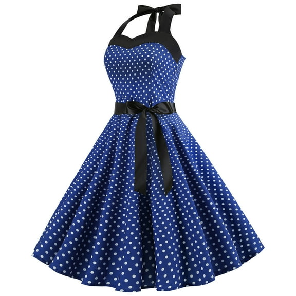 Summer Dresses for Women Flare Vintage BowKnot Prom Swing Short Sleeve Polka Dot Print Party Dress