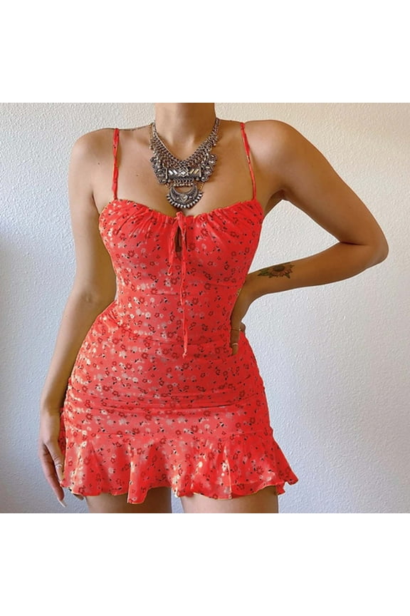 Summer Dresses for Women Floral Spaghetti Strap Mini Summer Casual Dress