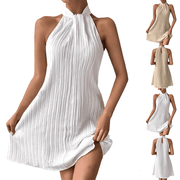 Summer Dresses for Women Halter Twist Sleeveless Flowy A Line Mini Vacation Party Wedding Guest Dress XS-XL