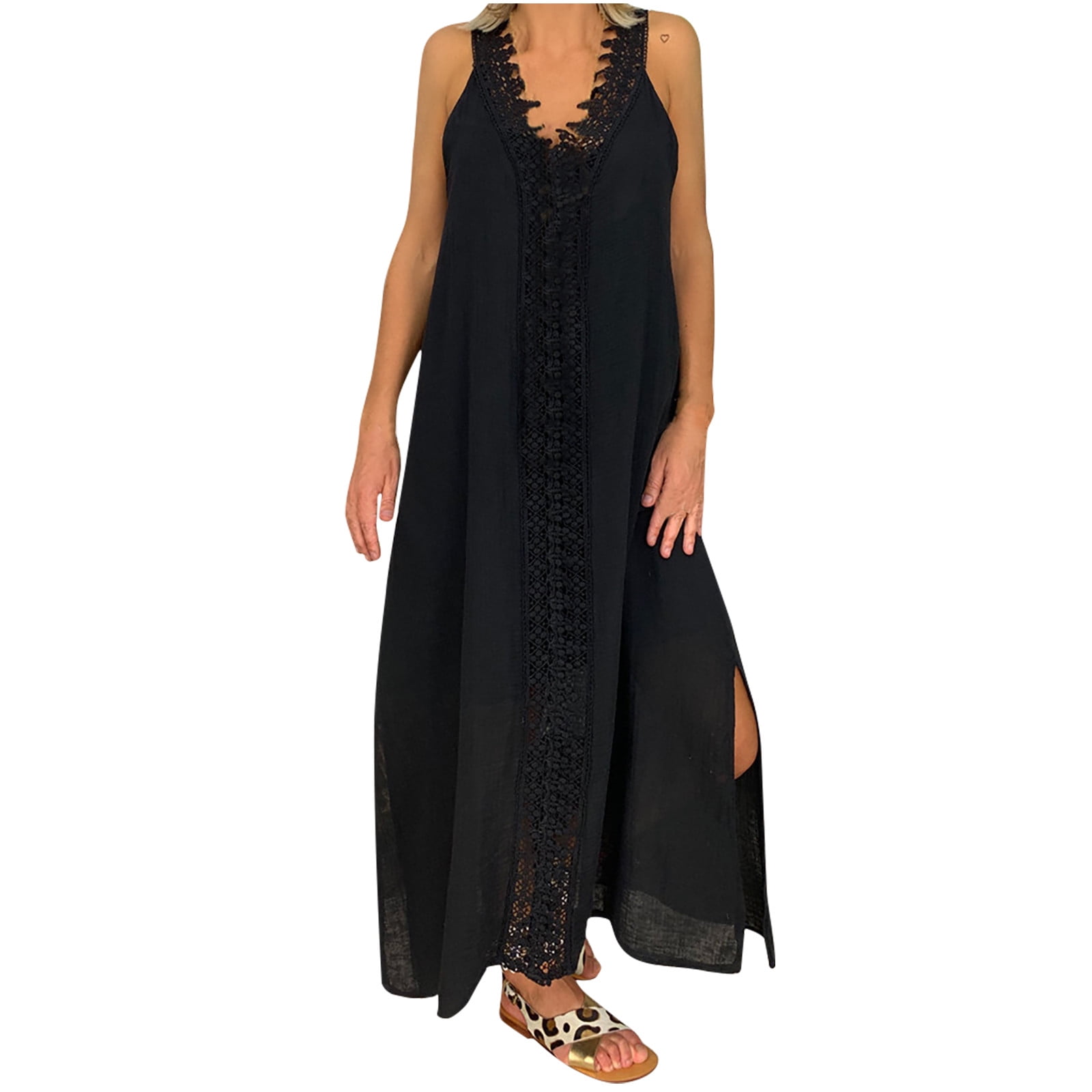 Summer Dresses for Women Lace Trim Sleeveless Casual Indian Dress Loose  Cozy Lightweight Solid Beach Long Dress - Walmart Business Supplies