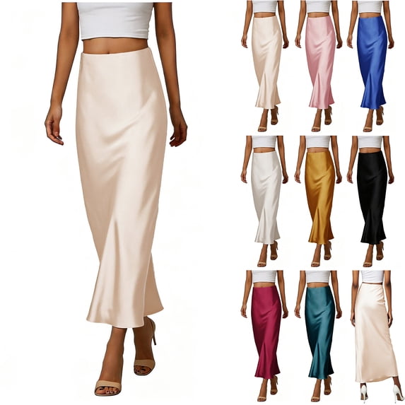 Summer Dresses for Women Ladies Fashion Solid Color Elastic Waist Drawstring Long Skirt Loose Flowy Beach Sundress