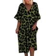 thumbnail image 1 of Summer Dresses for Women Leopard Print Short Sleeve V Neck Ruffle Boho Midi Dress Casual Wear Green XL, 1 of 2