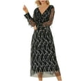 thumbnail image 1 of Summer Dresses for Women Long Sleeve V-Neck Sequined Lace Evening Long Dress Ladies Party Dresses, 1 of 8