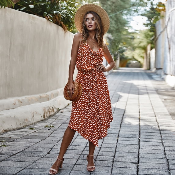 Summer Dresses for Women Maxi Dress Suspender Polka Dot Dress Casual Holiday Style