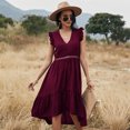thumbnail image 1 of Summer Dresses for Women Maxi Dress V-Neck Fashion Solid Color Hollow Stitching Dress, 1 of 7