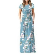 Summer Dresses for Women Mother's Day Casual Floral Print Maxi Dresses Plus Size Sun Dresses with Pockets Shermie