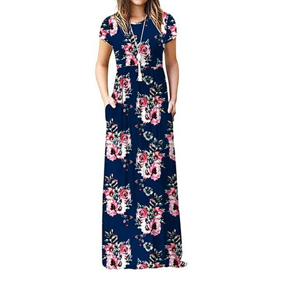 Summer Dresses for Women 4th of July Dresses Casual Floral Print Maxi Dresses Plus Size Sun Dresses Wedding Guest Dresses with Pockets Shermie