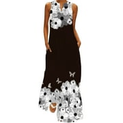Summer Dresses for Women Mother's Day Gifts Sleeveless Plus Size Maxi Dresses Floral and Butterfly Print Kaftan Boho Dress Shermie