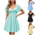 thumbnail image 1 of Summer Dresses for Women Ndbuld Women Spring Summer Short Sleeve High Waist Ruffle Back Bow Vacation A Line Dress Yellow S, 1 of 6