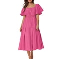 thumbnail image 1 of Summer Dresses for Women Oversized Solid Color Square Neckline Mid-Length Dress Casual Slim Fit Short Sleeve Sundress, 1 of 6