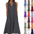 thumbnail image 1 of Summer Dresses for Women Plus Size Casual V Neck Sleeveless A Line Midi Tank Dress Beach Flowy Vacation Lounge Cotton Linen Sundress,Sizes S-5XL, 1 of 6