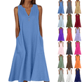 thumbnail image 1 of Summer Dresses for Women Plus Size Casual V Neck Sleeveless A Line Midi Tank Dress Beach Flowy Vacation Lounge Cotton Linen Sundress,Sizes S-5XL, 1 of 6