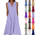 thumbnail image 1 of Summer Dresses for Women Plus Size Casual V Neck Sleeveless A Line Midi Tank Dress Beach Flowy Vacation Lounge Cotton Linen Sundress,Sizes S-5XL, 1 of 6