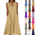 thumbnail image 1 of Summer Dresses for Women Plus Size Casual V Neck Sleeveless A Line Midi Tank Dress Beach Flowy Vacation Lounge Cotton Linen Sundress,Sizes S-5XL, 1 of 6