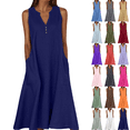thumbnail image 1 of Summer Dresses for Women Plus Size Casual V Neck Sleeveless A Line Midi Tank Dress Beach Flowy Vacation Lounge Cotton Linen Sundress,Sizes S-5XL, 1 of 6