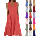 thumbnail image 1 of Summer Dresses for Women Plus Size Casual V Neck Sleeveless A Line Midi Tank Dress Beach Flowy Vacation Lounge Cotton Linen Sundress,Sizes S-5XL, 1 of 6