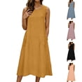 thumbnail image 1 of Summer Dresses for Women Plus Size Crew Neck Sleeveless Solid Color Shift with Pockets Casual Summer Wedding Guest Dress Beach Vacation Clothes, 1 of 9