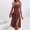 thumbnail image 1 of Summer Dresses for Women Plus Size, Ladies Summer Fashion Casual Sexy Hanging Strap Split Printed Round Neck Dress(Purple,XL), 1 of 7