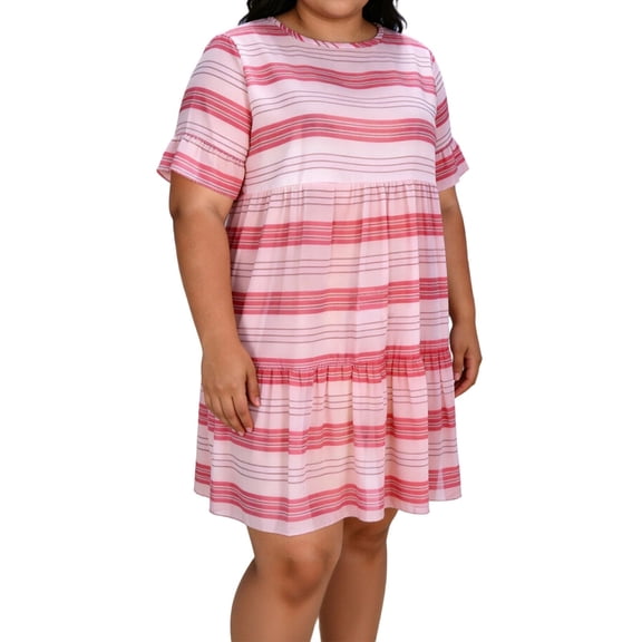 Summer Dresses for Women Plus Size Short Sleeve Crewneck T Shirt Dress Dressy Casual Ruffle Flowy Beach Sundresses