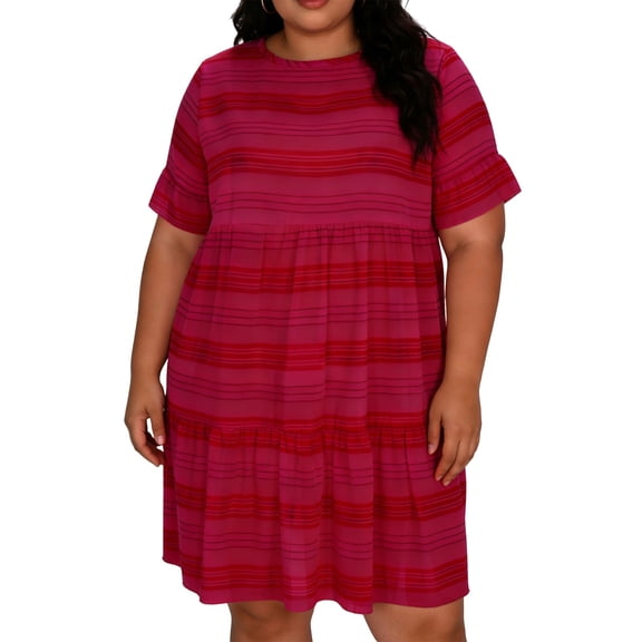 Summer Dresses for Women Plus Size Short Sleeve Crewneck T Shirt Dress Dressy Casual Ruffle Flowy Beach Sundresses