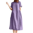 thumbnail image 1 of Summer Dresses for Women Plus Size Short Sleeved Solid Color Round Neck Loose Dress, 1 of 6