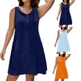 thumbnail image 1 of Summer Dresses for Women Plus Size Sleeveless Casual Round Neck Button Up Dress Solid Color Summer Beach Dress Short Dress, 1 of 8