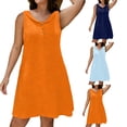 thumbnail image 1 of Summer Dresses for Women Plus Size Sleeveless Casual Round Neck Button Up Dress Solid Color Summer Beach Dress Short Dress, 1 of 8