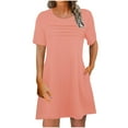 thumbnail image 1 of Summer Dresses for Women Plus Size, Woman Fashion Comfortable Summer Solid Color Short Sleeve Round-Neck Dress(Pink,S), 1 of 8