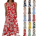 thumbnail image 1 of Summer Dresses for Women Plus Size Womens Summer Fashion Casual Beach Printing Camis Sleeveless V-Neck Dress Red XL, 1 of 5