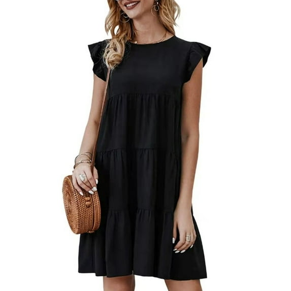 Summer Dresses for Women Printed Ruched Dress Short Sleeve Cake Swing Dress