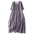 thumbnail image 1 of Summer Dresses for Women Retro V Neck Short Sleeve Sundress Solid Casual Loose Flowy Beach Holiday Long Maxi Dress, 1 of 7