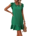 thumbnail image 1 of Summer Dresses for Women Round Neck Cap Sleeve Ruffle Hem Casual Smock Mini Dress Green XXL, 1 of 7