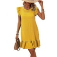 thumbnail image 1 of Summer Dresses for Women Round Neck Cap Sleeve Ruffle Hem Casual Smock Mini Dress Yellow M, 1 of 7