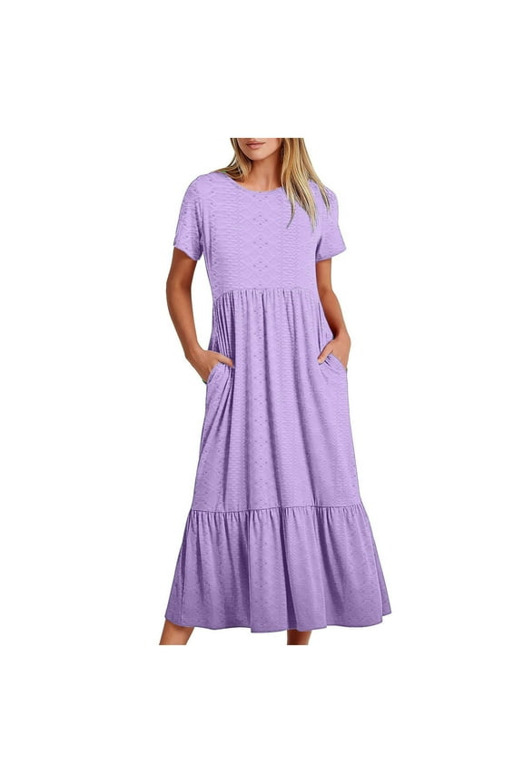 Summer Dresses for Women Round Neck Short Sleeve Printed Dress