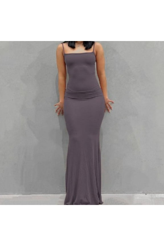 Summer Dresses for Women Round Neck Sleeveless Solid Color Camisole Long Dress