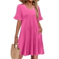 thumbnail image 1 of Summer Dresses for Women Ruffle Short Sleeve V Neck Casual Shift Dress with Pockets Hot Pink 2XL, 1 of 5