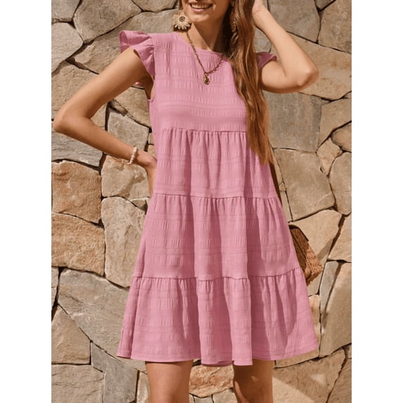 Summer Dresses for Women Ruffle Sleeve Mini Babydoll Dress Beach Casual Loose Flowy Dresses Sundress