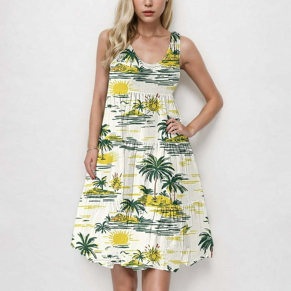 Summer Dresses for Women Ruffle Tiered Sleeveless Floral Print Mini Dress Beach Dress for Resort Wear Evening Events Sundress