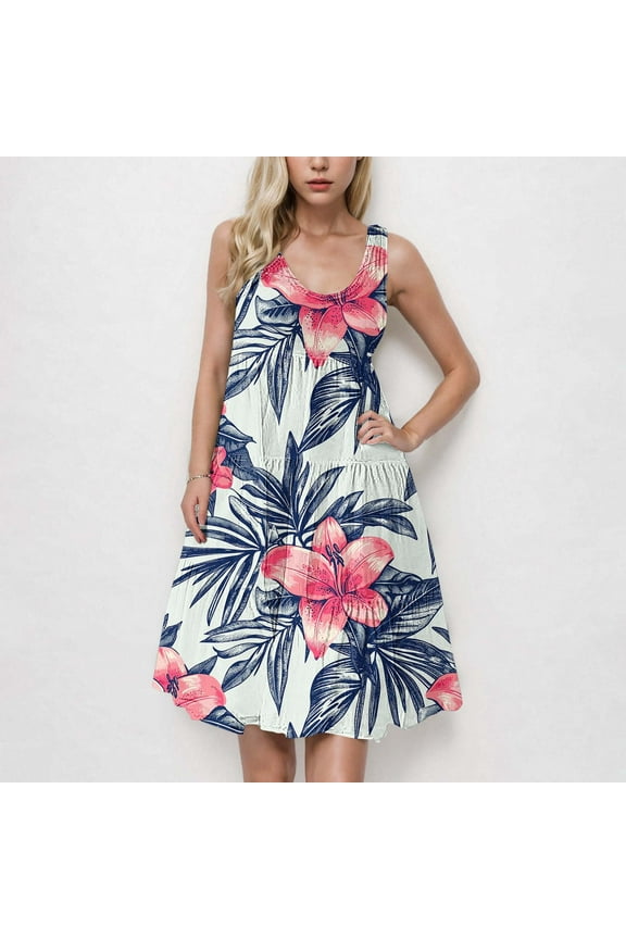 Summer Dresses for Women Ruffle Tiered Sleeveless Floral Print Mini Dress Beach Dress for Resort Wear Evening Events Sundress